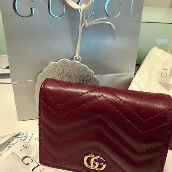Gucci Quilted Chevron Mini Wallet - Deep Maroon with Gold Hardware - Picture 6 of 8